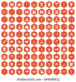 100 violation icons set in orange hexagon isolated vector illustration