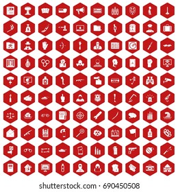 100 violation icons set in red hexagon isolated vector illustration