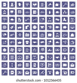 100 viral marketing icons set in grunge style sapphire color isolated on white background vector illustration