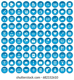 100 viral marketing icons set in blue circle isolated on white vector illustration
