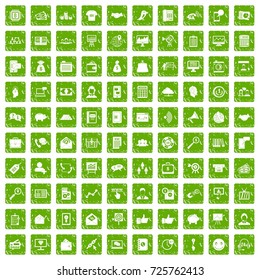 100 viral marketing icons set in grunge style green color isolated on white background vector illustration