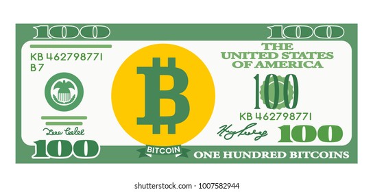 100 virtual bikoinov instead of 100 American dollars. vector illustration isolated on white background. concept of modern earnings, business and money exchange
