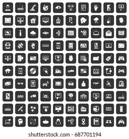 100 virtual icons set in black color isolated vector illustration