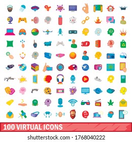 100 virtual icons set in cartoon style for any design vector illustration