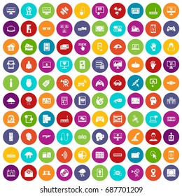 100 virtual icons set in different colors circle isolated vector illustration