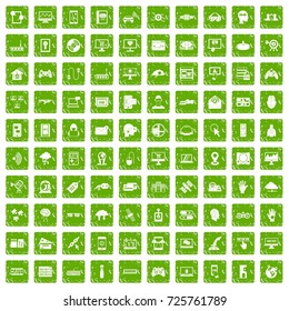 100 virtual icons set in grunge style green color isolated on white background vector illustration