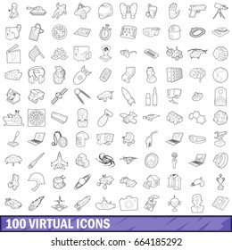 100 virtual icons set in outline style for any design vector illustration