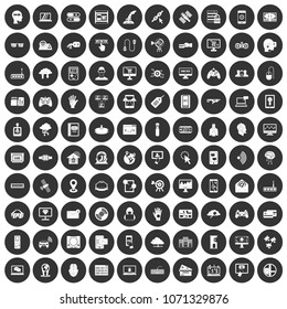100 virtual icons set in simple style white on black circle color isolated on white background vector illustration