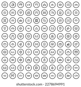 100 virtual reality icons set. Outline illustration of 100 virtual reality icons vector set isolated on white background
