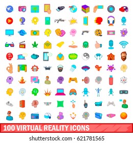 100 virtual reality icons set in cartoon style for any design vector illustration