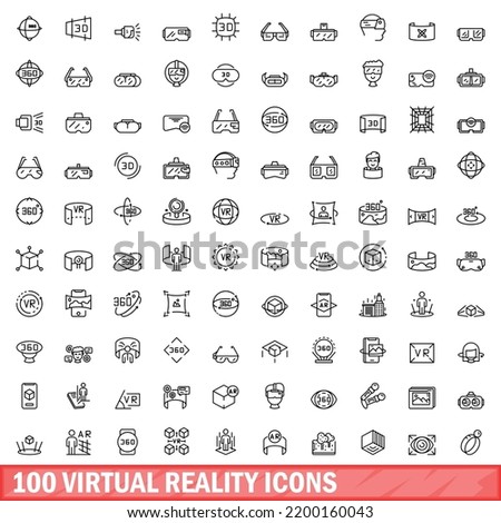 100 virtual reality icons set. Outline illustration of 100 virtual reality icons vector set isolated on white background