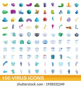 100 virus icons set. Cartoon illustration of 100 virus icons vector set isolated on white background