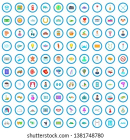 100 visit icons set in cartoon style for any design illustration