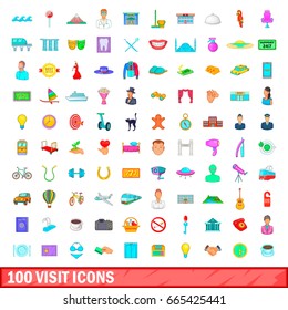 100 visit icons set in cartoon style for any design illustration