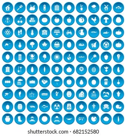 100 vitamins icons set in blue circle isolated on white vector illustration