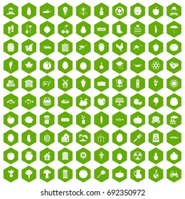 100 vitamins icons set in green hexagon isolated vector illustration