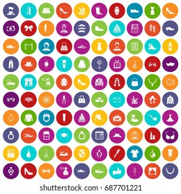 100 vogue icons set in different colors circle isolated vector illustration