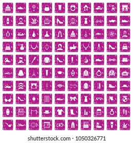 100 vogue icons set in grunge style pink color isolated on white background vector illustration