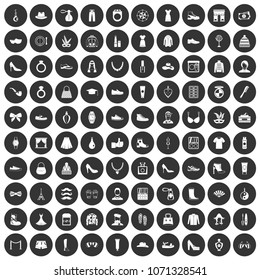 100 vogue icons set in simple style white on black circle color isolated on white background vector illustration