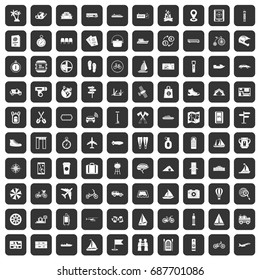 100 voyage icons set in black color isolated vector illustration