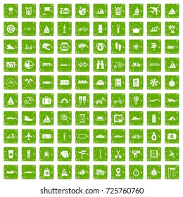 100 voyage icons set in grunge style green color isolated on white background vector illustration