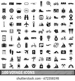 100 voyage icons set in simple style for any design vector illustration