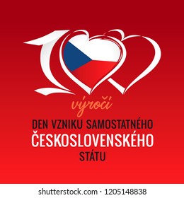 100 výročí vzniku samostatného československého státu, translation: 100th years anniversary independent Czech republic. Vector Flag of Czechia with heart shape for Independence Day 28 October 1918