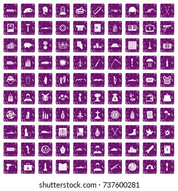 100 war crimes icons set in grunge style purple color isolated on white background vector illustration