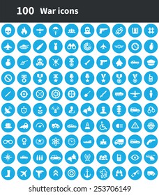 100 war icons, blue circle background 