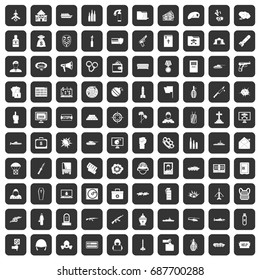 100 war icons set in black color isolated vector illustration