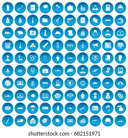 100 war icons set in blue circle isolated on white vector illustration