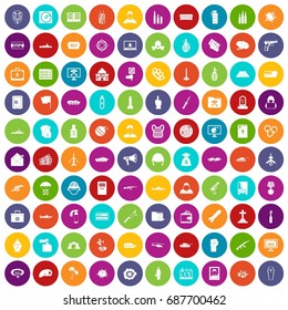 100 war icons set in different colors circle isolated vector illustration