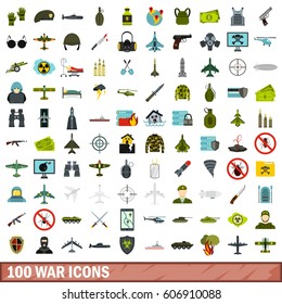 100 war icons set in flat style for any design vector illustration