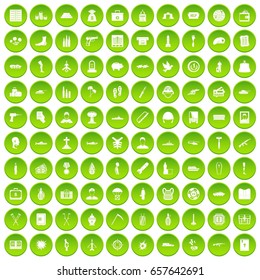 100 war icons set green circle isolated on white background vector illustration
