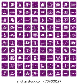 100 war icons set in grunge style purple color isolated on white background vector illustration
