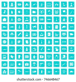 100 war icons set in grunge style blue color isolated on white background vector illustration