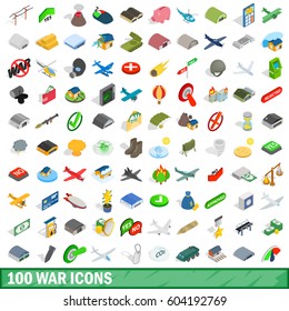 100 war icons set in isometric 3d style for any design vector illustration