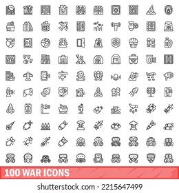 100 war icons set. Outline illustration of 100 war icons vector set isolated on white background
