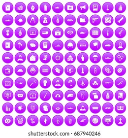 100 war icons set in purple circle isolated on white vector illustration