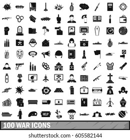 100 war icons set in simple style for any design vector illustration