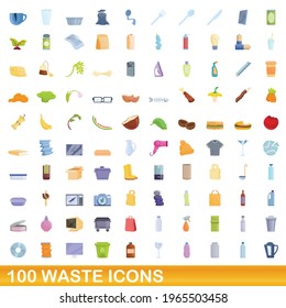 100 waste icons set. Cartoon illustration of 100 waste icons vector set isolated on white background