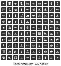 100 water icons set in black color isolated vector illustration