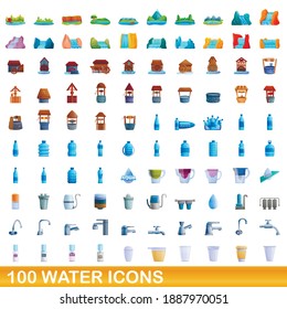 100 water icons set. Cartoon illustration of 100 water icons vector set isolated on white background