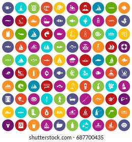 100 water icons set in different colors circle isolated vector illustration