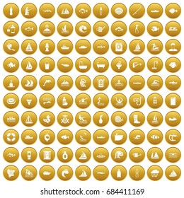 100 water icons set gold