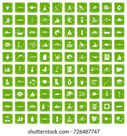 100 water icons set in grunge style green color isolated on white background vector illustration