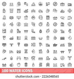 100 water icons set. Outline illustration of 100 water icons vector set isolated on white background