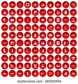 100 water icons set red