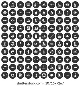 100 water icons set in simple style white on black circle color isolated on white background vector illustration
