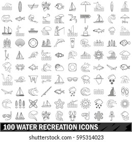 100 water recreation icons set in outline style for any design vector illustration